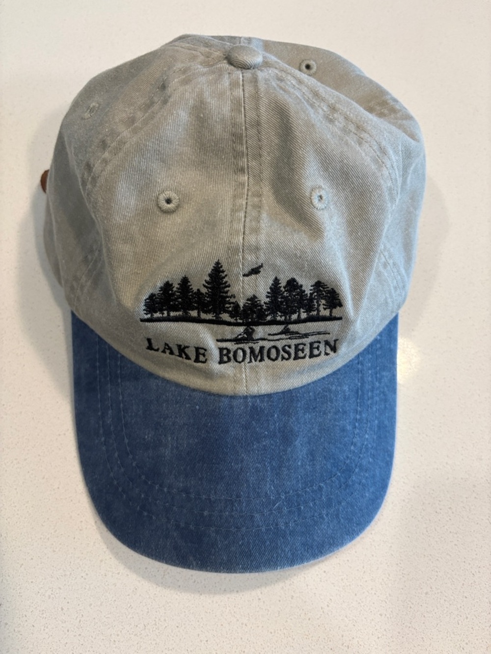 Lake Bomoseen Two-Tone Embroidered Cap - Light Gray & Denim Blue
